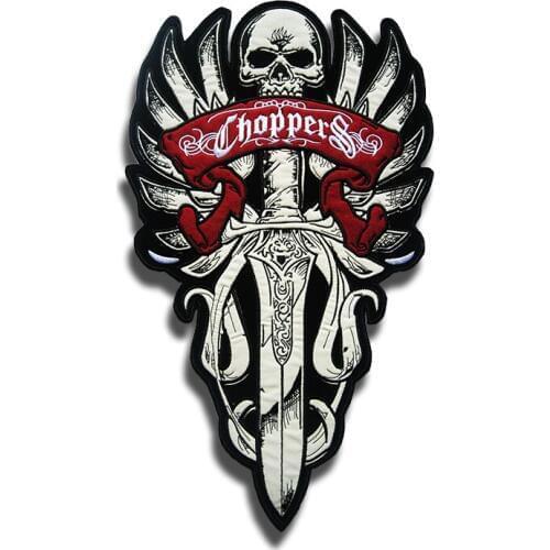 Super Large Night Reflective Motorcycle Skull Sword Patch Badge Embroidery Cloth Back Stickers Chopper Sew-On DIY For Denim Vest