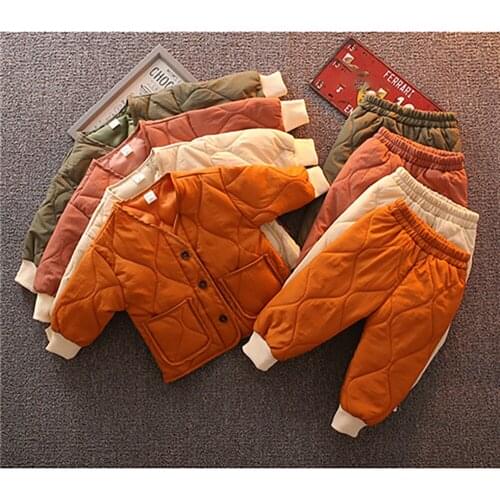 1-6 Years Old Kids Boys Clothes Sets Baby Girls Cardigan Outerwear Coats+Pants 2Pcs Winter Thick Cotton Warm Children Snowsuit