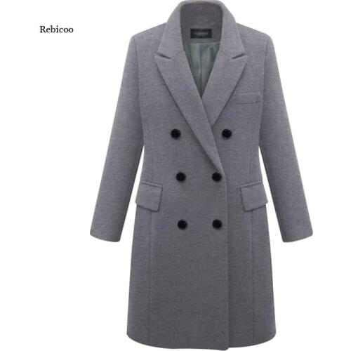 Women Autumn Winter Coat Casual Wool Solid Jackets Blazers Female Elegant Double Breasted Long Coat Ladies Plus Size