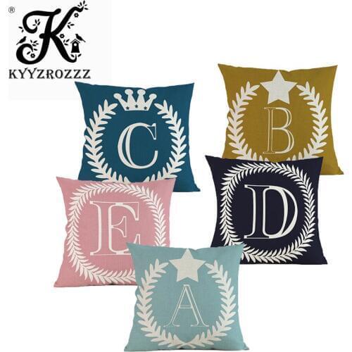 Alphabet Cushion Cover 26 Letters A-Z Cotton Linen Baby Room Decorative Pillows Case Nordic Office Chair Seat Pillow Covers