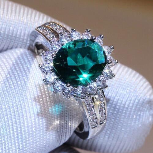 Luxury Ins Style Big Green Stone Zircon Ring For Women Classic Personality Zircon Rings Engagement Wedding Shiny Ring Jewelry