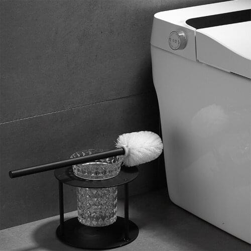 1pc Luxury Floor-standing Toilet Brush Holder Space Aluminum Bathroom Black Toilet Brush Rack Free Punching Cleaning Brush Set