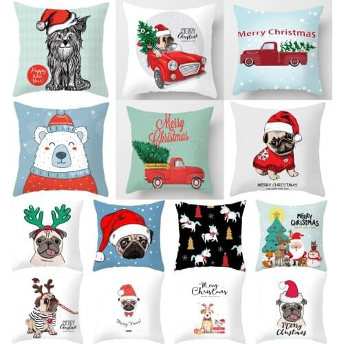 Christmas Cute Dogs Pillow Cushion Cover Santa Claus Reindeer Flamingo Unicorn Pillow Cover Decorative Polyester Blue Pillowcase