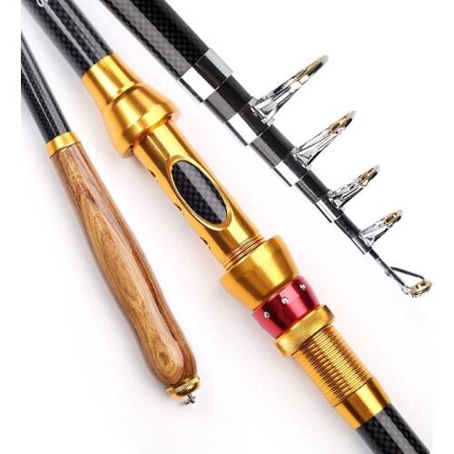 Gold shark Fishing rod High quality Carbon fiber Rotate Wooden handle Better toughness Free shipping sale