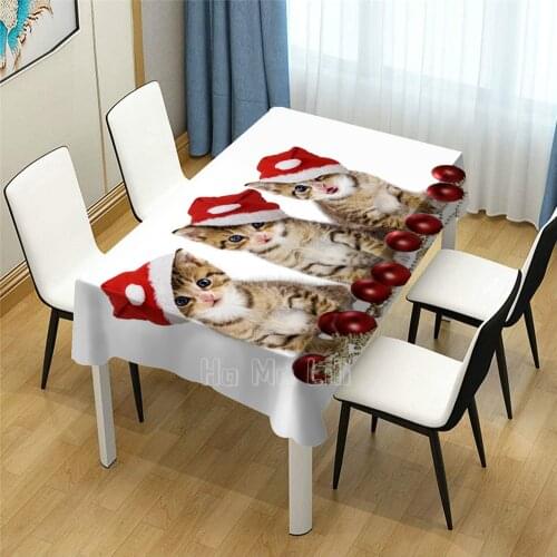 Merry Christmas Cat Animal Pattern Design Taablecloth Dinning Decor