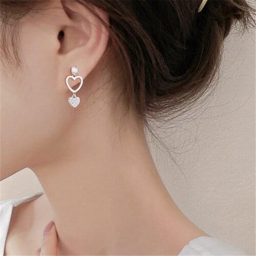 925 Sterling Asymmetry Heart Drop Earring For Women Party Wedding Birthday 2021 Jewelry Accessories Pendientes eh448