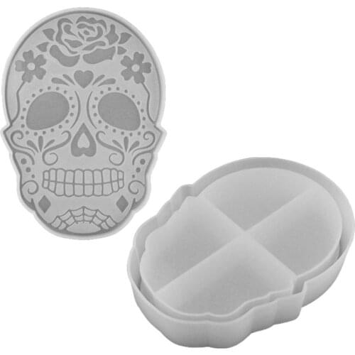 DIY Jewelry Box Mould Halloween Skull Jewelry Case Silicone Mold Skull Box Resin Crafts Making Tool