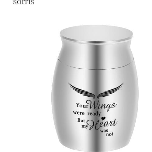 SOITIS Double Angel Wings Engraving Customize Fillabled Keepsake Prayer Box Silver Color Cremation Ashes urn for Pets
