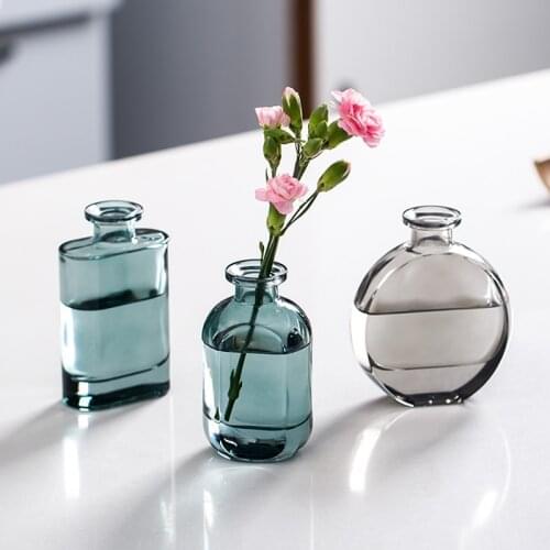 Candy Color Mini Glass Vase Europe Home Deco Tabletop Vase High Quality Transparent Living Room Dining Table Flower Vase