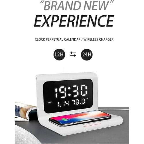 LED Electric Alarm Clock with 10W Qi Wireless Charger New Creative Multifunctional 3 In 1 Fast Charger for Iphone Samsung Huawei