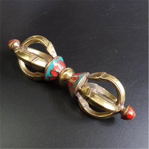 TBC997 Tibetan Handicrafts Buddhist Vajra Pestle Crafts Brass Golden 105mm