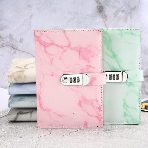 Creative Student Diary With Lock Notebook Stationery Thickened Hand Account Notepad Marble Pattern Notebook Learning Stationery