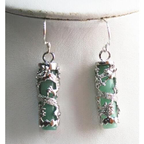 Free Shipping unique Amazing light Green natural jade Dragon Earring Free Shipping