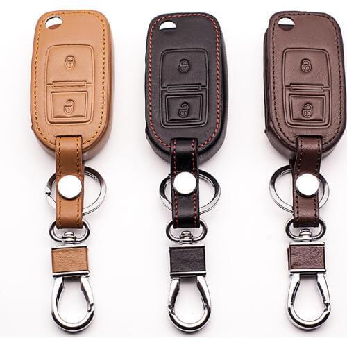 High quality Top layer leather key cover case For VW Amarok Polo Golf MK4 MK5 Bora Jetta for Skoda Seat Altea Alhambra 2 buttons