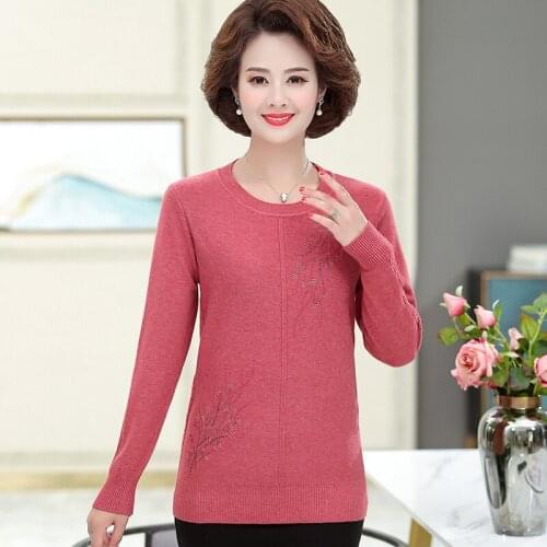 High Quality Diamond Women Sweater Pullovers Autumn Winter Fashion Middle Aged Mother Knitted Jumper Warm Soft Clothes