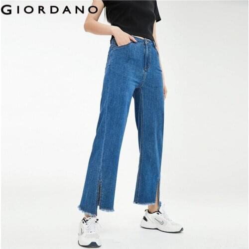 Giordano Women Jeans Irregular Split Cuffs Wide-leg Jeans Button Closure Casual Calca Jeans Feminina 18421204