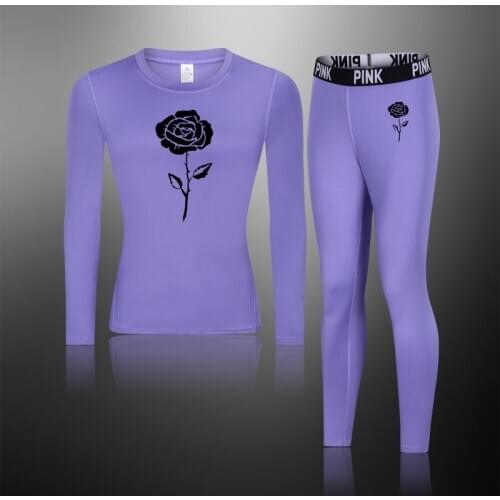 Winter rose pattern thermal underwear womens suit compression sweat quick-drying thermal underwear womens clothes