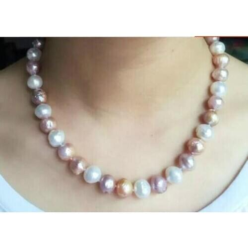 18inch 12-13MM NATURAL WHITE PINK PURPLE MULTICOLOR FRESHWATER PEARL NECKLACE