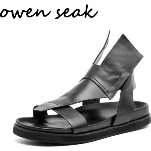 2018 Owen Seak Men Casual Sandals Shoes Rome Gladiator Sandals Flip Flops Luxury Trainers Leather Men Owen Summer Sandals Black