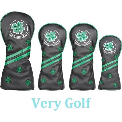 4pcs/set Four Leaf Clover Black Leather Golf Club Driver Fairway Wood Hybrid Head Covers 1 3 5 UT Covers
