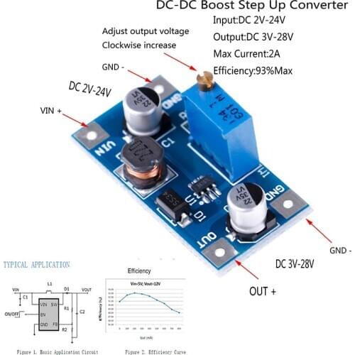2A DC-DC Power Supply Boost Step Up Volt Converter 2V-24V To 3V 5V 6V 9V 12V 19V 3.2cmx1.6cm