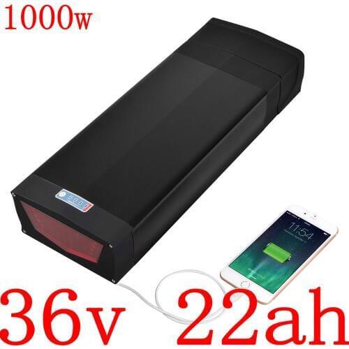 36V 500W 1000W Ebike Battery 36V 22AH lithium battery 36V 13AH 15AH 20AH 22AH Electric Bicycle Battery with USB port+2A charger
