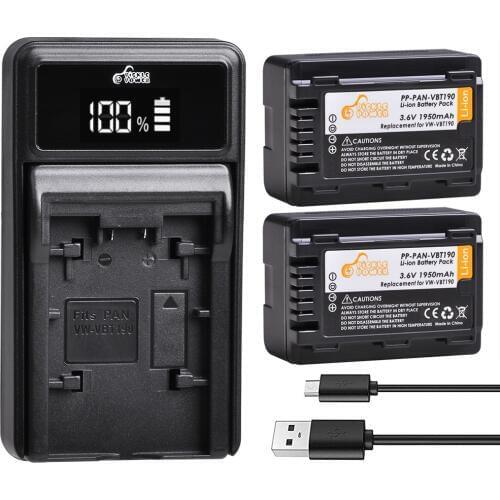 VW-VBT190 Battery+ LED Charger for Panasonic HC-V720, HC-V727, HC-V730, HC-V750, HC-V757, HC-V770, HC-VX870 and More