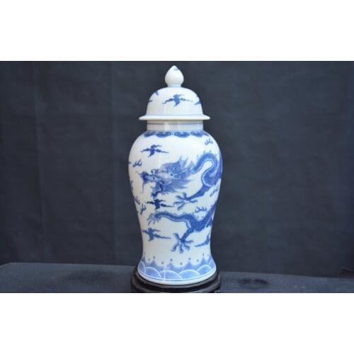 Antique QingDynasty(YONGZHNEG) porcelain vase,white and blue,Dragon,Hand-painted crafts,Collection&Adornment