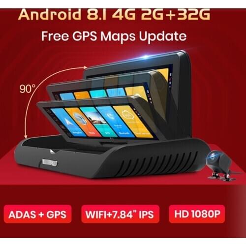 OLOPKY Auto 4G ADAS Android 8.1 WiFi 2+32GB Car DVR Dash Cam FHD 1080P Dual Lens Auto Dash Cam Navigator GPS Parking Monitor