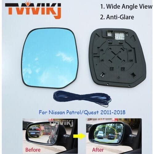 TVYVIKJ Side Rearview Mirror Blue Glass Lens For Nissan Patrol Quest 2011-2018 Wide Angle View anti glare door mirror