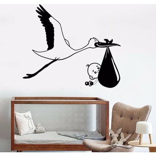 Nursery Girls Boys Room Vinyl Wall Decal Stork Baby Bird Childrens Wall Stickers House Decorate Removable New Arrival P778