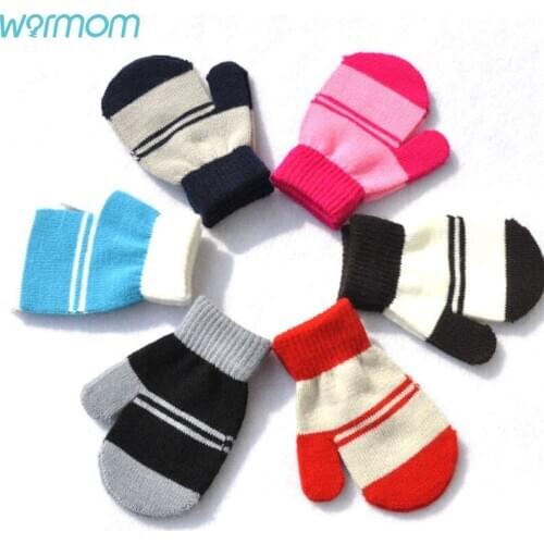 Warmom Baby Knitting Warm Soft Gloves Kids Boy Girl Stripe Pattern Mittens Children Boys Girls Gloves Soft Knitting for 1-4Y
