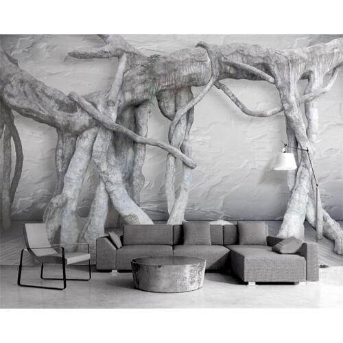 Beibehang Black and white 3d three - dimensional art tree root art virgin forest TV background murals wallpaper for walls 3 d