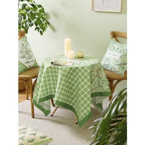 American Country Waterproof Dining Table Cloth Cover Summer Tropical Plants Green Geometric Lattice Linen Tablecloth Decoration