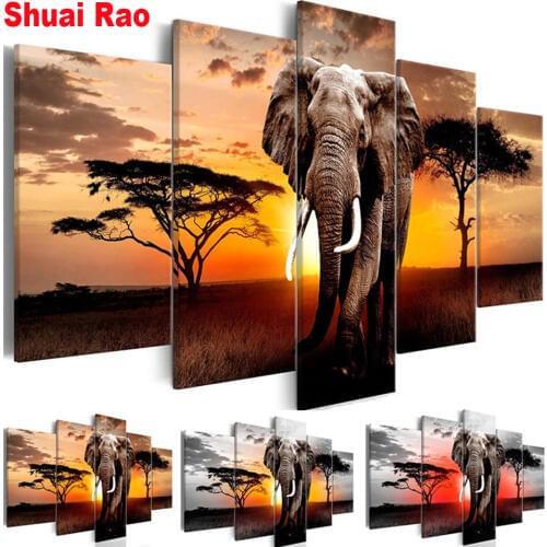 5 Pieces Africa Wild Animal 5d diy diamond Painting elephant pictures scenery full square/round diamond embroidery home decor