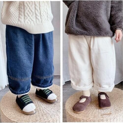 Cool Trousers Children Baby Boys Girls Pants Winter Spring Warm Toddler Thicken Plus Velvet Kids Pocket 2021 High Quality