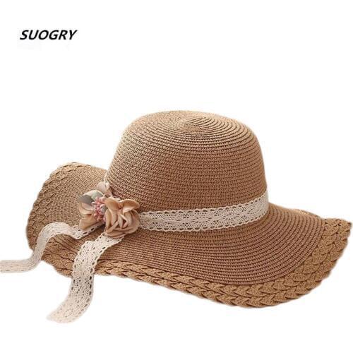 2018 Wholesale And Retail Fashion Child Girls Wide Large Brim Floppy Summer Beach Sun Straw Hat Cap with flower Lace Free Shippi