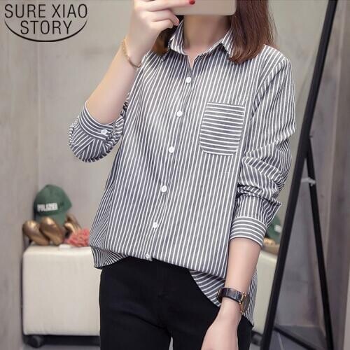 2020 Spring Plus Size Womens Clothing Office Lady Striped Shirt Women Casual Cardigan Women Blouse Blusas Mujer De Moda 8431 50