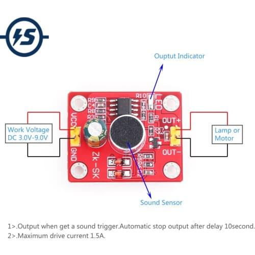Voice Delay Driver Module DC 3V-9V 1.5A 10s Intelligent Control for Motor LED Lamp Small Electric Fan Sound Sensor