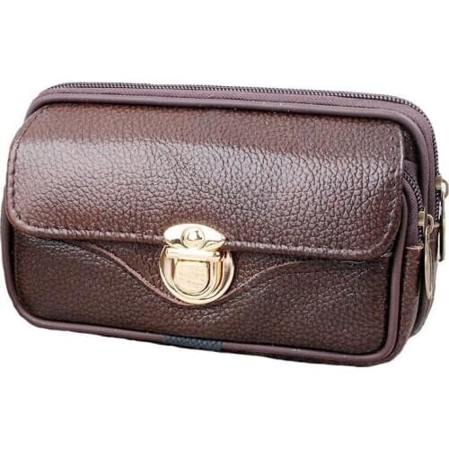 Men Fanny Pack For 7 Inch Mobile Phone Zipper Hasp Coin Purse Cow Leather Bag Casual Waist Packs Bags Billfold Wallet Fannypack