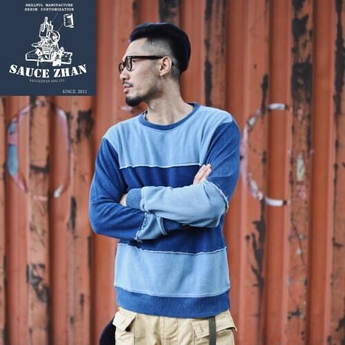 Sauce-dipped Round Collar and Capless Mens Round Collar Patchwork Pure Cotton Pullover Autumn New Style sweatshirts men