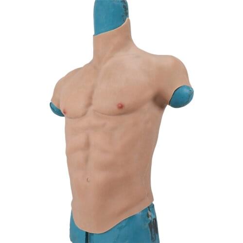 Men Silicone Suit False Abdominal Muscle High Collar Short Sleeve Pectoral Muscle Artificial Simulation Breast For Crossdresser