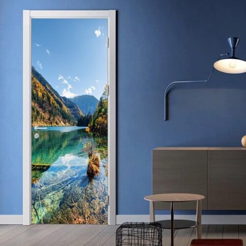 Forest Door Stickers Seaside Landscape Poster Wallpapers Home Decor Door Stickers Bathroom Pegatina Puerta Home Design EH50DS