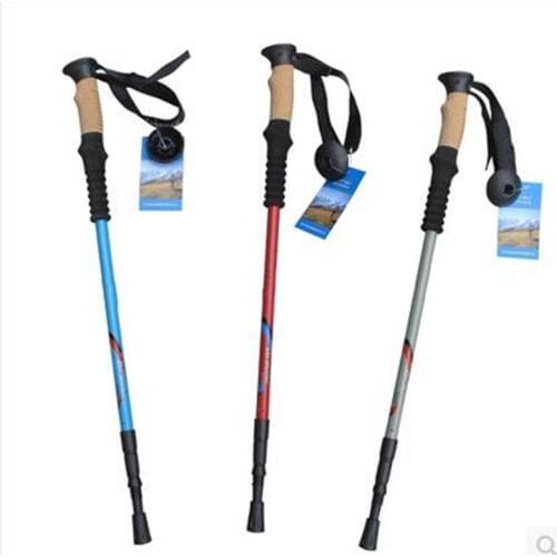 Outdoor hiking mountain ultralight 3 section adjustable walking stick telescopic aluminum alloy hiking trekking alpenstock brace