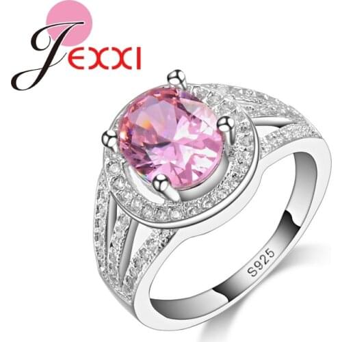 Oval Hollow Design With Big Pink CZ Crystal Girl Fashion 925 Sterling Silver Rings Party Charm Jewelry For Ladies Hot Sale