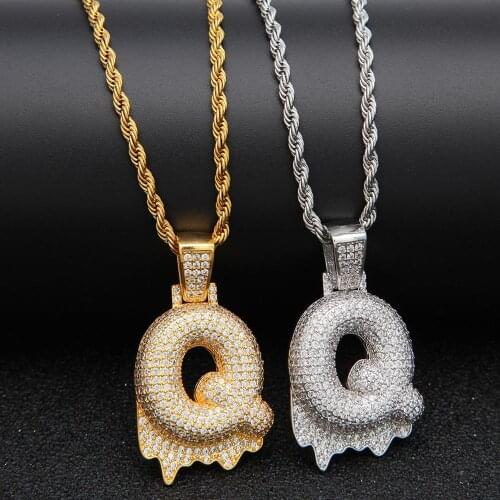 Hiphop Men Necklace A-Z Name Bubble Letters Pendant for Men Women Golden Iced Out Cubic Zircon Jewelry Gifts