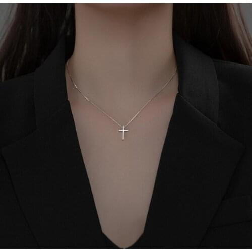 Silver Cross Necklaces 925 Sterling Silver Pendants Necklaces with Cubic Zirconia Fashion Style