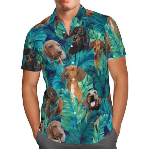 Animals Dog Weeds 3D Beach Hawaiian 2021 Summer Green Shirt Short Sleeve Shirt Streetwear Oversized Camisa Social Chemise Homme