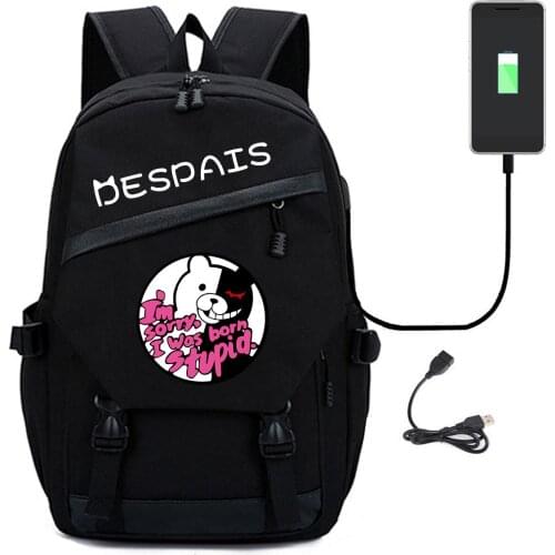 Danganronpa Backpack Japanese Game Print Cosplay Black High Capacity Unisex USB Charging Laptop Shoulder TravelBags Schoolbag