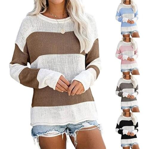 Loose Striped Sweater Womens Pullover Autumn Winter Sweaters Plus Sizes High Quality Oversized Color Block Sweater Female